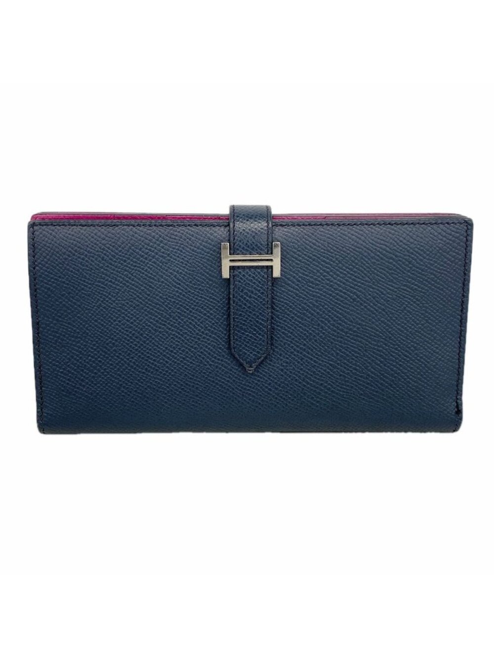 Hermes Wallet Bearn Soufflet Verso Veau Epsom Blue Indigo Rose Purple Silver